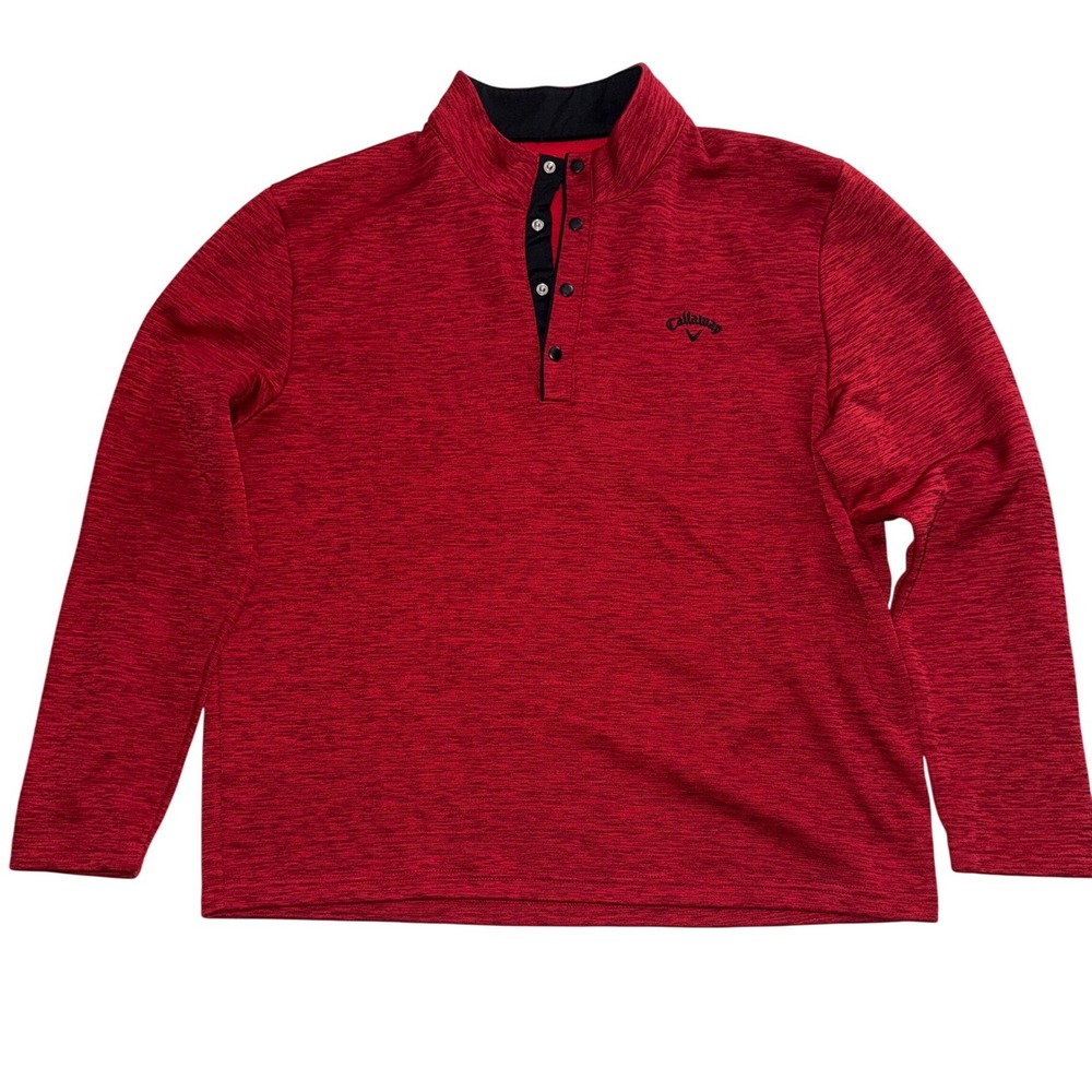 Callaway Golf Pullover Mens XL Red Heathered Snap Button Mock Neck Long Sleeve